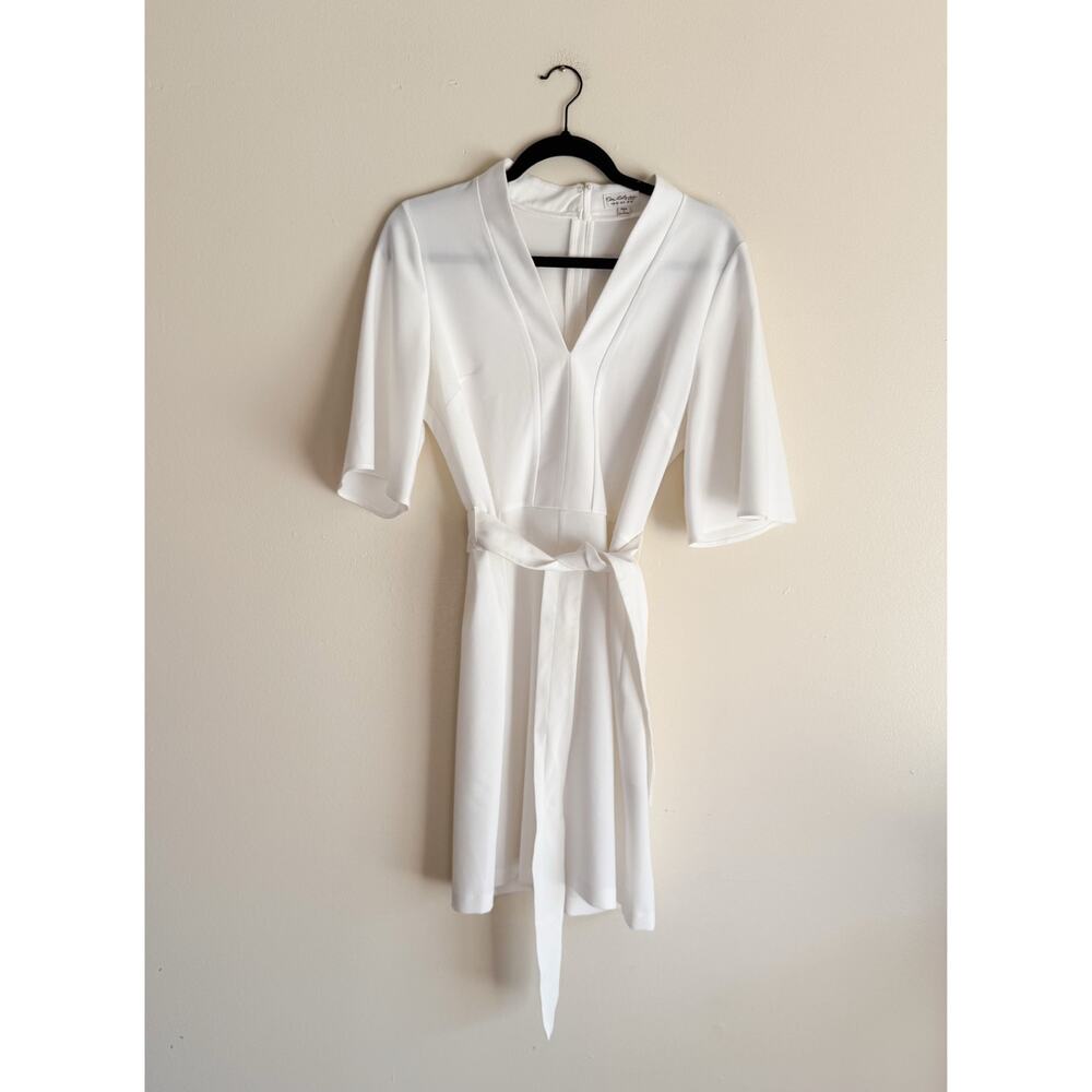 Miss Selfridge White Short Sleeve Velted V Neck Mini Dress Size 8 Bridal Wedding